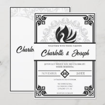Moderne Art Deco Swan Black and White Wedding