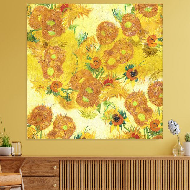 Moderne Art Gelb Orange Sonnenblumen Ölgemälde Leinwanddruck (Insitu (Wohnzimmer))