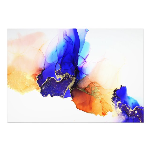 Moderne Art Gold Indigozitrus Alkohol Tinte Fotodruck (Vorne)