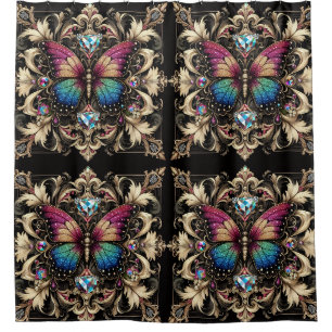 Moderne Art Nouveau Regenbogen Schmetterling Duschvorhang