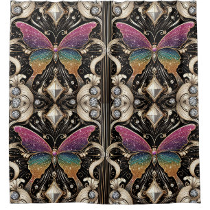Moderne Art Nouveau Regenbogen Schmetterling Duschvorhang