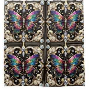 Moderne Art Nouveau Regenbogen Schmetterling Duschvorhang