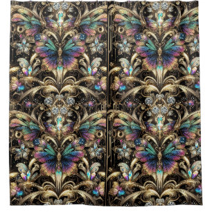 Moderne Art Nouveau Regenbogen Schmetterling Duschvorhang