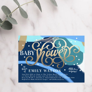 Moderne Art Überraschung Boy Gold Lettering Baby D Einladung