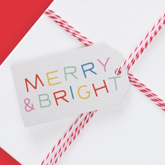 Moderne Art Weihnachten Weihnachten Merry & Bright Geschenkanhänger (Von Creator hochgeladen)
