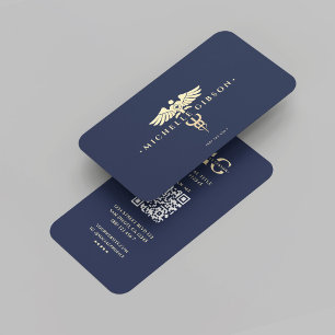 Moderne Ärztin Nurse Caduceus Dark Blue Gold Visitenkarte
