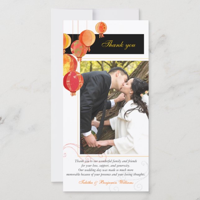 Moderne Asiatische Laternen Hochzeit Dankeschön Fo Dankeskarte (Vorderseite)