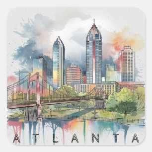 Moderne Atlanta Georgia Stilisierte Aquarell Quadratischer Aufkleber
