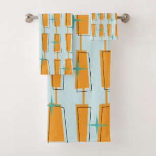 Moderne Atomblöcke Aqua, Orange Badhandtuch Set
