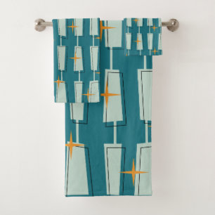 Moderne Atomblöcke Aquamarin, Aqua Badhandtuch Set