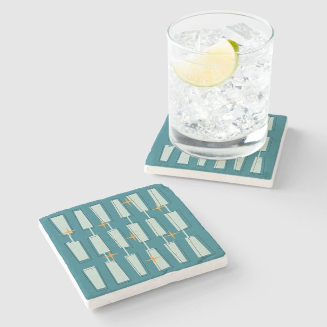 Moderne Atomblöcke Aquamarin, Aqua Steinuntersetzer (Seitenansicht)
