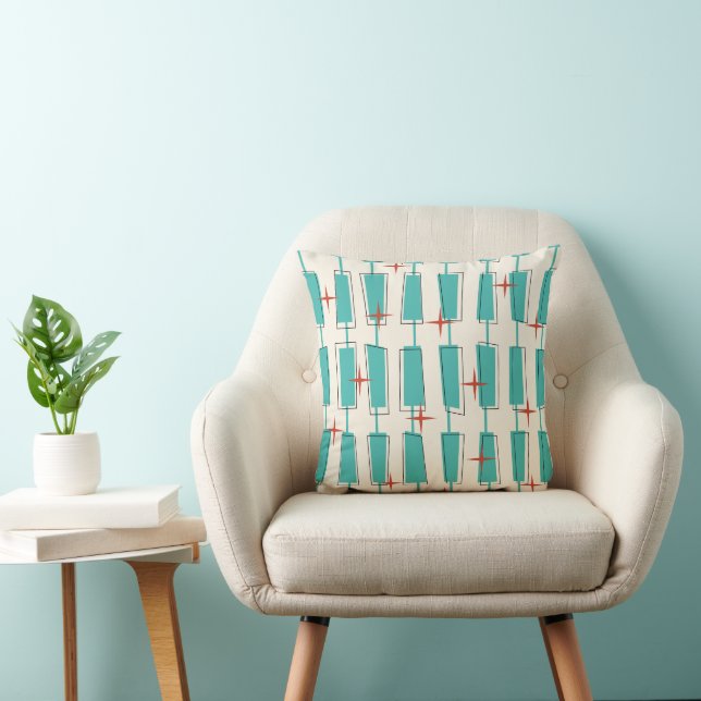 Moderne Atomblöcke Aquamarin, Creme, Rot Kissen (Stuhl )