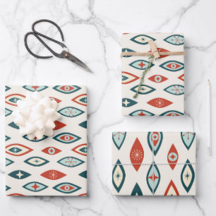 Moderne Atomformen, rot, Aqua, Aquamarin Geschenkpapier Set