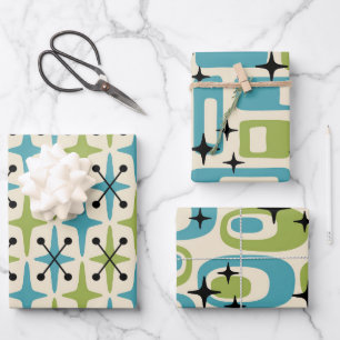 Moderne Atommuster aus dem Mittelalter Geschenkpapier Set