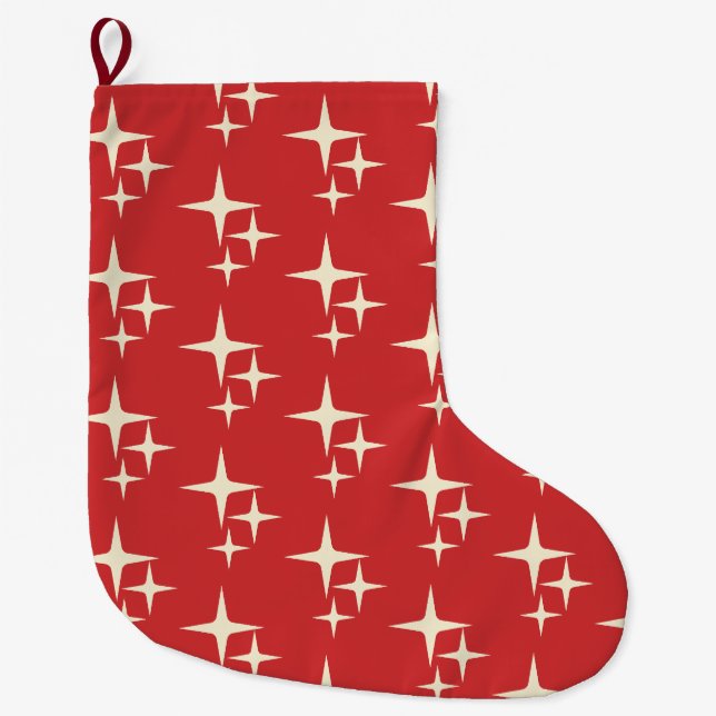 Moderne Atomstars Retro Red Cream Mitte des Jahrhu Großer Weihnachtsstrumpf (Vorderseite)
