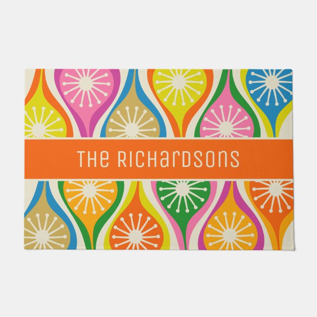 Moderne Atomtropfen Mitte des Jahrhunderts Retro P Fußmatte (Vorderseite)