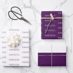 Moderne Aubergine und weißes Kwanzaa Geschenkpapier Set