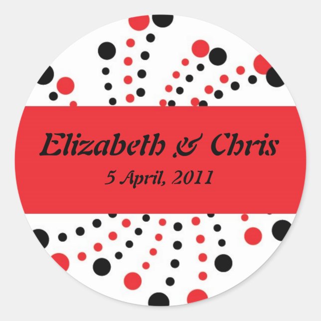 Moderne Aufkleber für Hochzeiten in Rot und Schwar (Vorderseite)