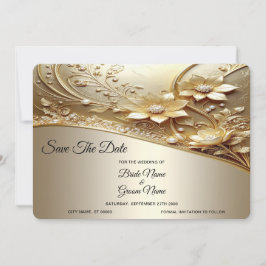 Moderne, aufwendige goldene Blumen mit Perlen Save The Date
