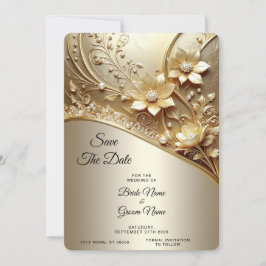 Moderne, aufwendige goldene Blumenmotive mit Perle Save The Date