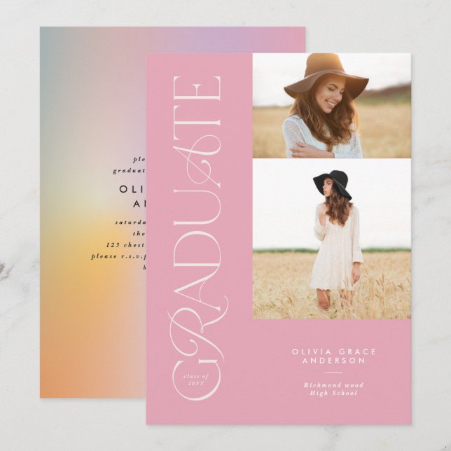 Moderne Aura pink farbige Typografie Multi-Foto (Vorne/Hinten)