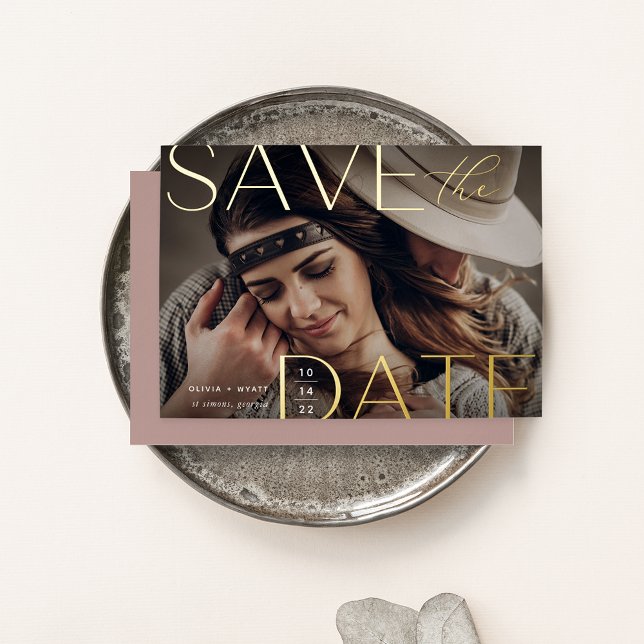 Moderne Aussage | Horizontales Foto Save the Date Folieneinladung (Von Creator hochgeladen)