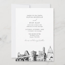 Moderne Austin Skyline Black & White Wedding Einladung