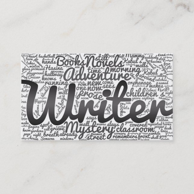 Moderne Autoren von Schwarz-Weiß-Word-Cloud Visitenkarte (Vorderseite)