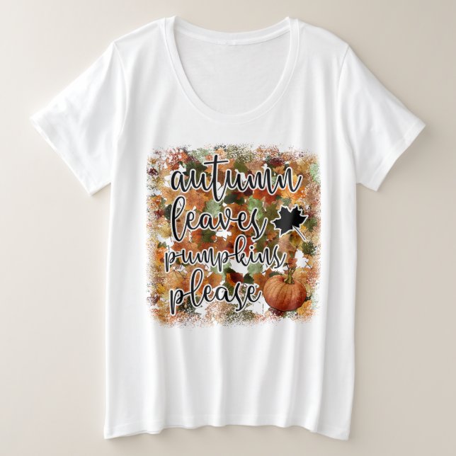 Moderne Autumn Pumpkin Blätter Große Größe T-Shirt (Design vorne)