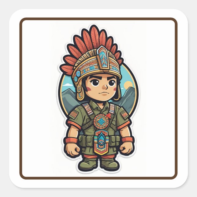 Moderne Aztec Warrior-Aufkleber Quadratischer Aufkleber (Vorderseite)
