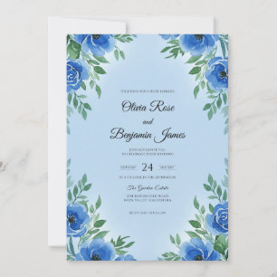 Moderne Azure-Bloom-Hochzeit Einladung