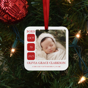 Moderne Baby Birth Stats Foto Weihnachtsschmuck