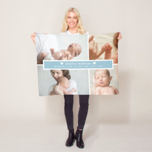 Moderne Baby Blau Geburtsstatistik-Fotos Fleecedecke