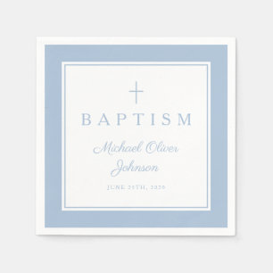 Moderne Baby Blau Religiöses Kreuz Jungen Taufe Serviette