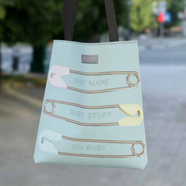 Moderne Baby Boy Blue Diaper Button Toag Tasche (Just add your initials and baby name to this cute diaper pin tote bag)