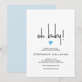 Moderne Baby Boy Dusche Einladung Blue Heart Motif