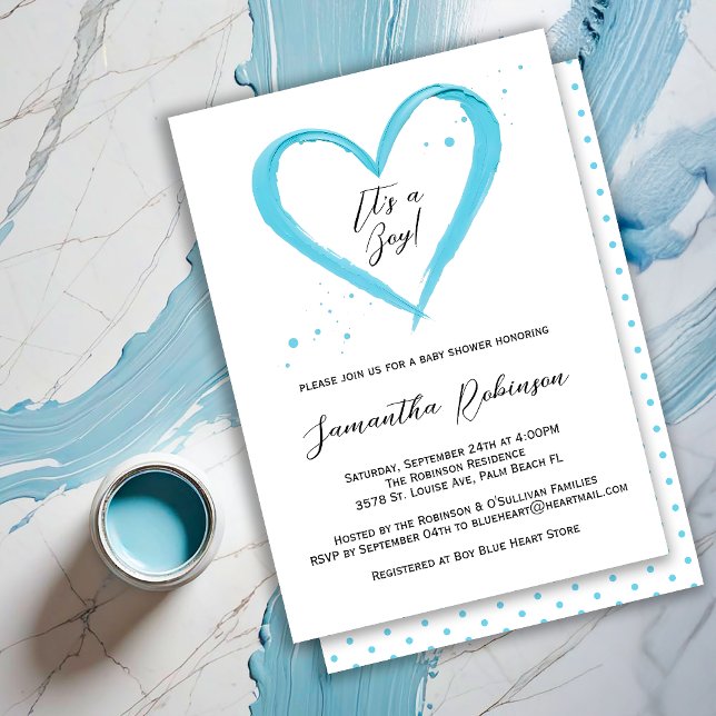 Moderne Baby Boy Dusty Blue Heart Baby Dusche Einladung (Von Creator hochgeladen)