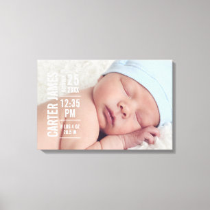 Moderne Baby Boy Foto Geburt Statistiken Leinwanddruck