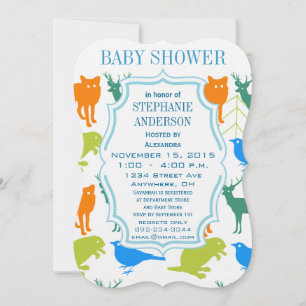 Moderne Baby Boy Woodland Creatures Dusche Einladung
