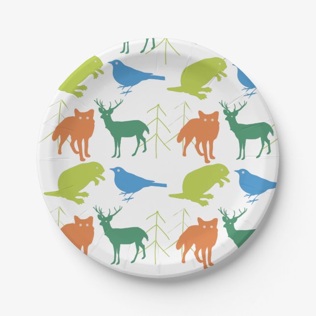 Moderne Baby Boy Woodland Creatures Dusche Pappteller (Vorderseite)