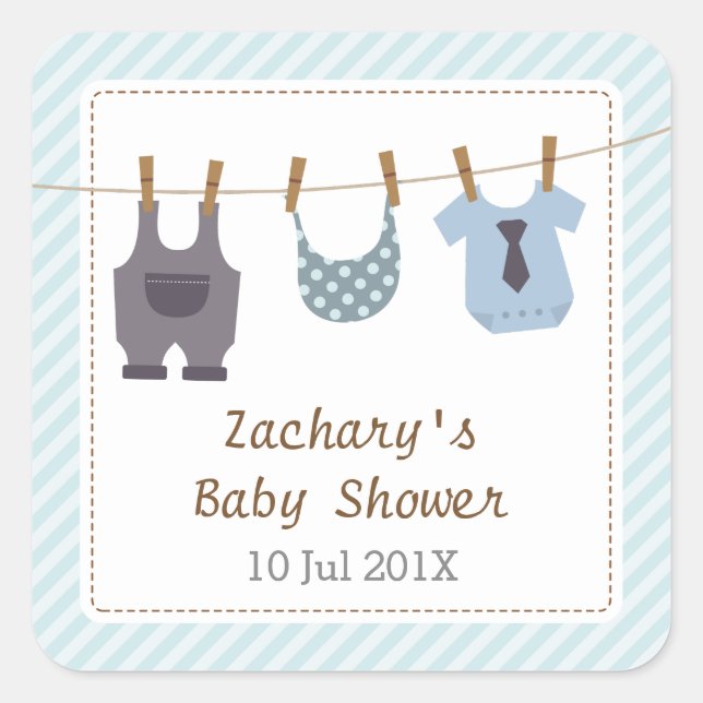 Moderne Baby Clothes Baby Boy Dusche Party Quadratischer Aufkleber (Vorderseite)