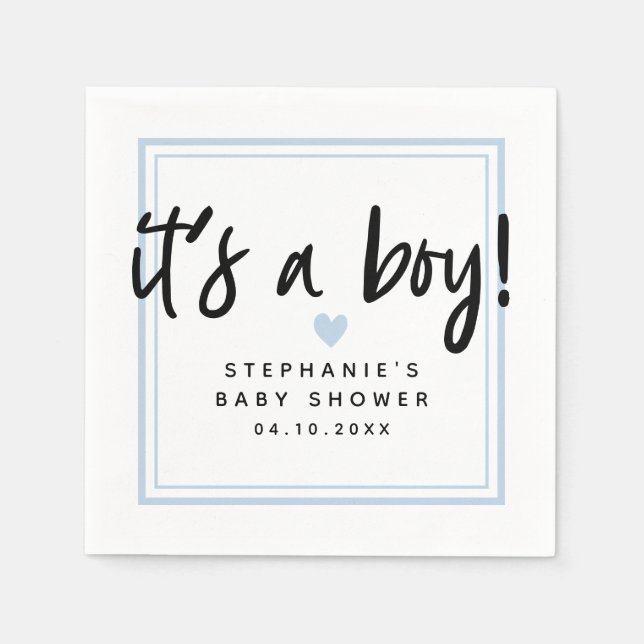 Moderne Baby Dusche Blau Es ist ein Junge Serviette (Vorderseite)