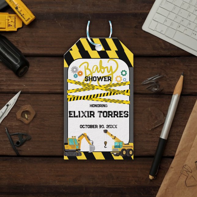 Moderne Baby-Dusche unter Bauarbeiten Geschenkanhänger (Von Creator hochgeladen)