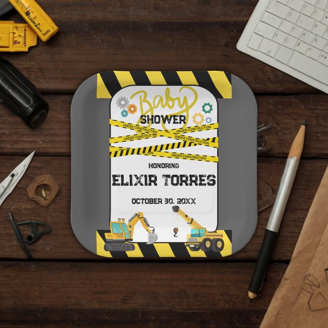 Moderne Baby-Dusche unter Bauarbeiten Pappteller (Von Creator hochgeladen)