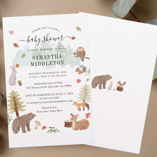 Moderne Baby Dusche Woodland Tiere Einladung Briefpapier (Rustic Fall Woodland Animals Baby Shower Invitation Stationery)
