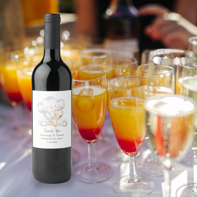 Moderne Baby Elephant Baby Dusche Weinetikett (Von Creator hochgeladen)