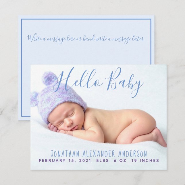 Moderne Baby Foto Geburtshilfekarte Ankündigung (Vorne/Hinten)