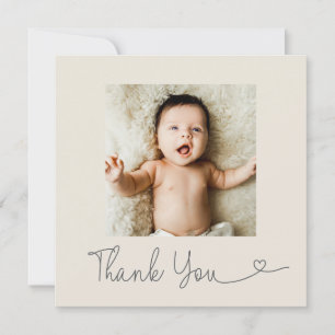 Moderne Baby-Foto-Herz-Baby-Party-Beige Dankeskarte
