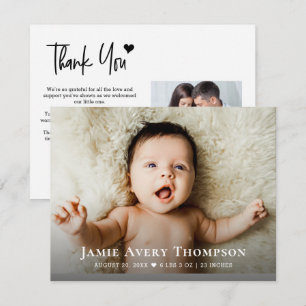 Moderne Baby-Fotos Danke Herz Notiz Ankündigung