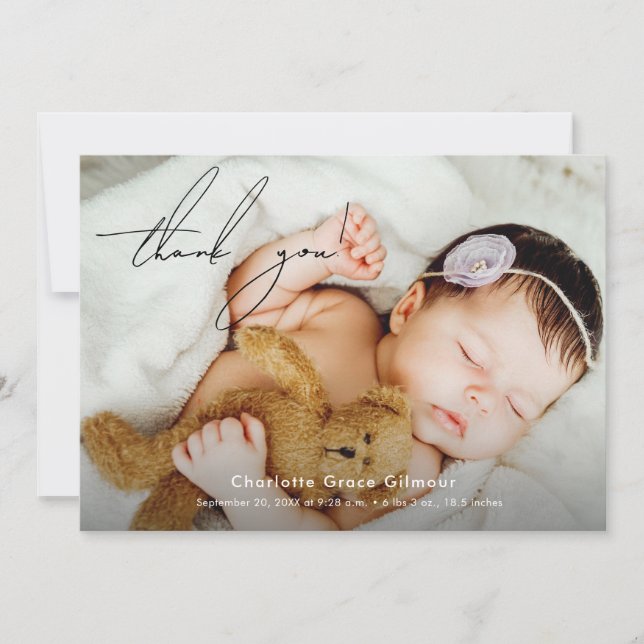 Moderne Baby Girl Foto Babydusche Dankeskarte (Vorderseite)